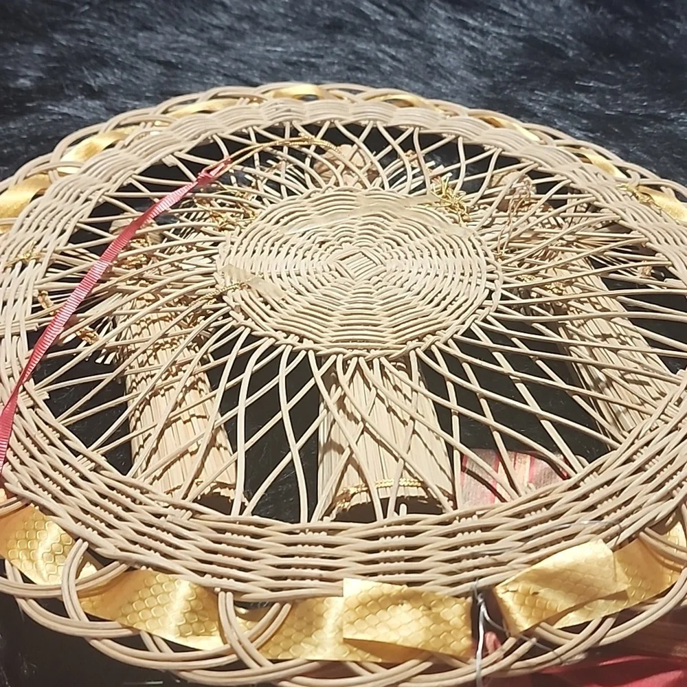 Handcrafted Straw Wall Hanging with Ribbon,Angels.